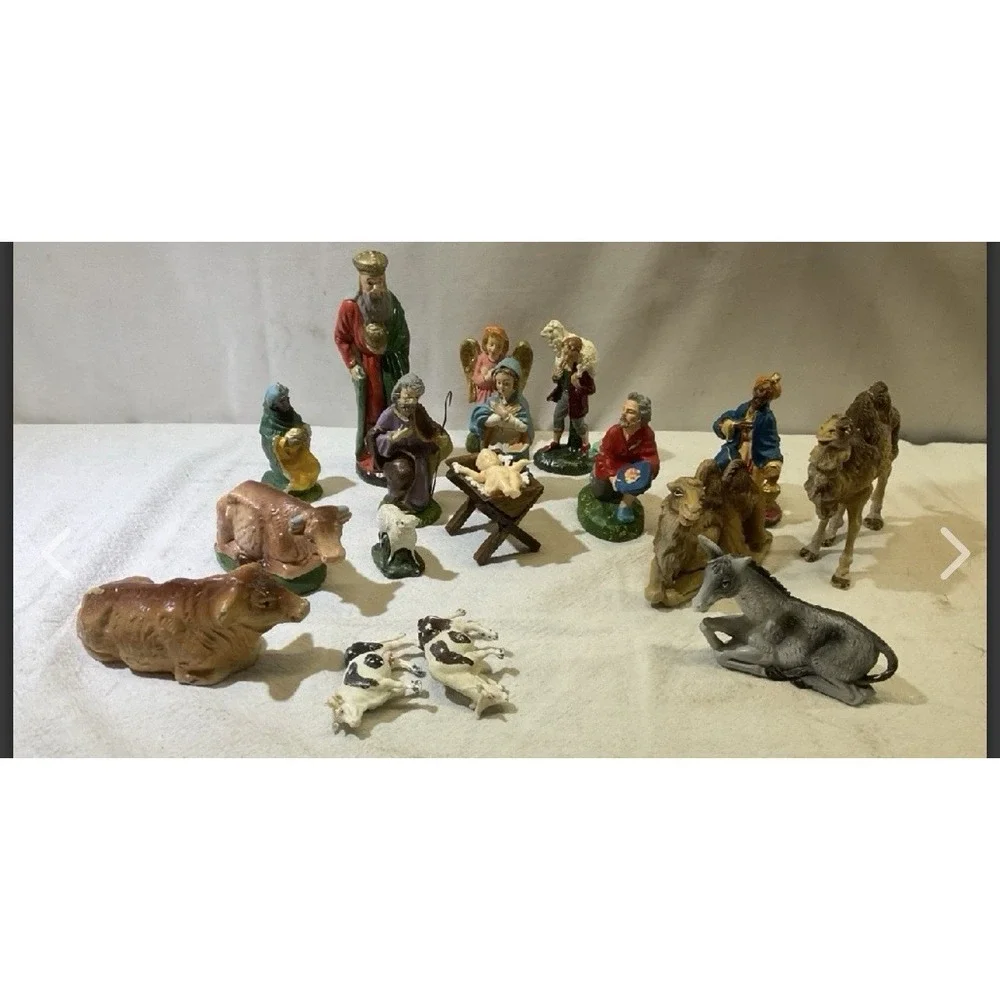 Nativity, Composite And Mache In Italy /japan VintageNativity Set 17 Pieces BinR